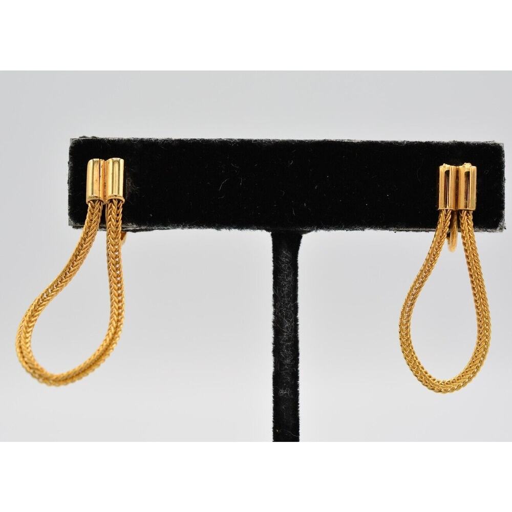 Lewis Segal Vintage Clip On Earrings Dangle Chain Brushed Gold NOS 1980s BinA12